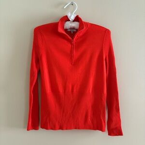 Ganni Red Ribbed Quarter-Zip